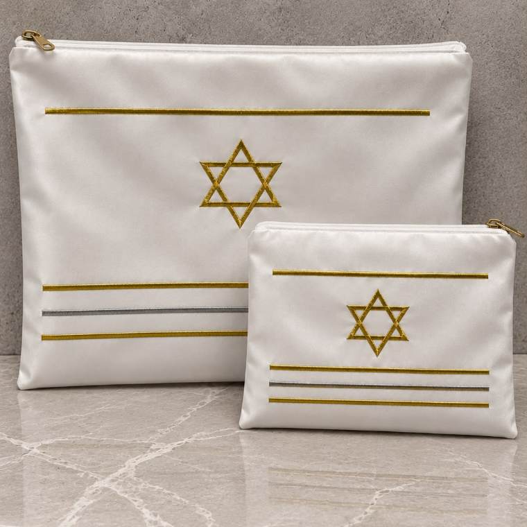 סט כיסויים סאטן לבן זהב וכסף