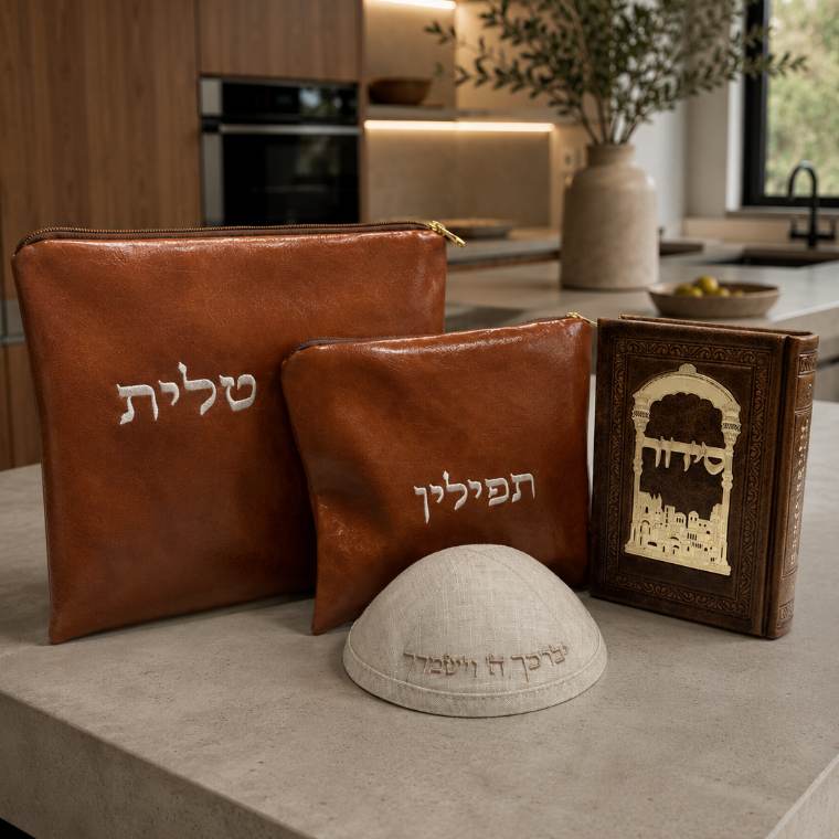 סט כיסויים "קוניאק" — כיסוי טלית ותפילין | יָאֵר ירושלים