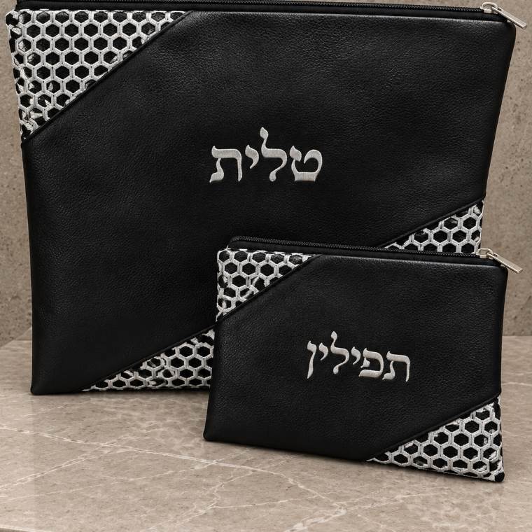 סט כיסויים מעוטר זווית — כיסוי טלית ותפילין | יָאֵר ירושלים